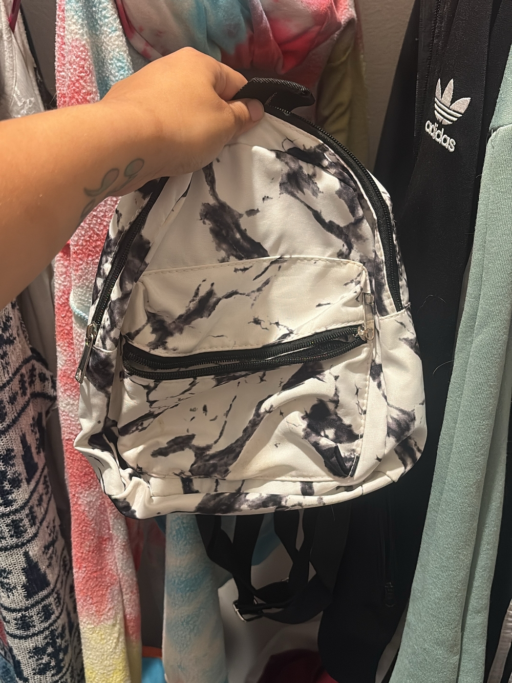 Marble Print Mini Backpack - Black & White